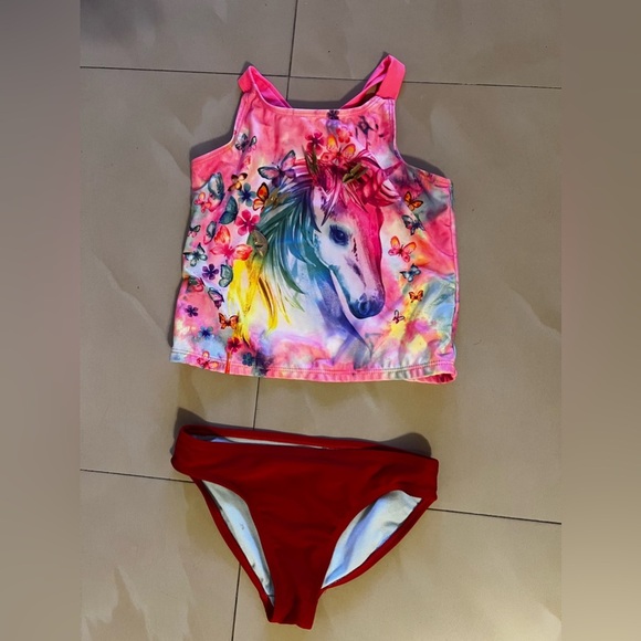 Tankini swimsuit, Wonder Nation Girls Unicorn M (7-8 UPF 50+. 2 Pieces Pink/red‎ - Picture 9 of 13